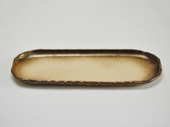 小判切立鉢9号金彩【受け皿付き】鉢幅25cm×奥行8.5cm×高さ7cmの盆栽を