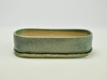 小判切立鉢9号 オリベ【受け皿付き】鉢幅25cm×奥行8.5cm×高さ7cm