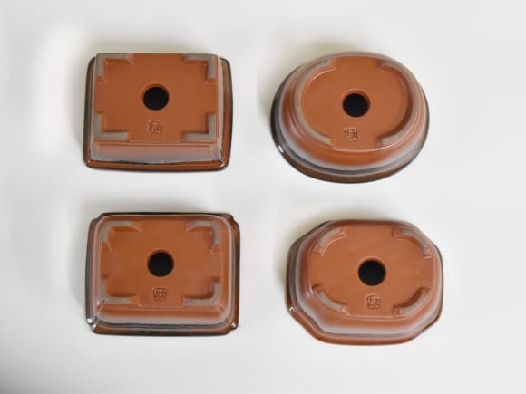 3~3.5号鉢 4点セット 朱泥窯変3.5号 4点セット 鉢幅約10cm×奥行約8cm×高さ約5cmを販売｜盆栽
