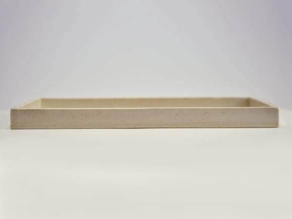 白 長角手造り水石 8号 幅約24cm×奥行約18cm×高さ約2～3cm