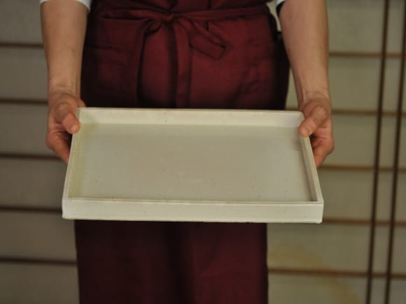 白 長角手造り水石 12号 幅約36cm×奥行約24cm×高さ約2～3cm