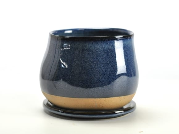 ポリーヌ 紺M【受け皿付き】6号 幅約18cm×高さ約14cm