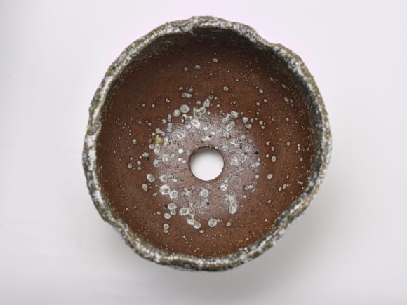盆栽・苔玉 青窯変丸深足付き 6号 幅約18cm×