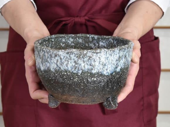 青窯変丸深足付き 6号 幅約18cm×高さ約11～12cm