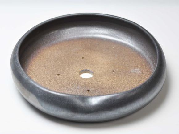 【信楽焼】 銀彩えくぼ10号穴有り 鉢幅約30cm×高さ約6cm