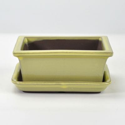 【萬古焼】黄4.5号長角切足　受け皿付き