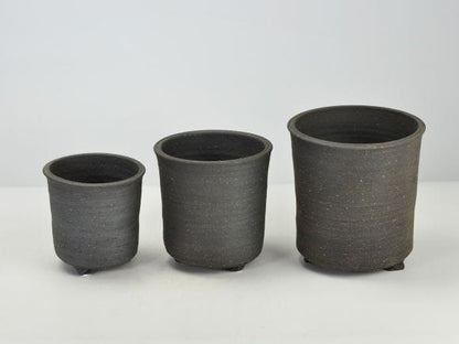 銀灰 寸胴足つき 4号 鉢幅約12cmX高さ約12cm