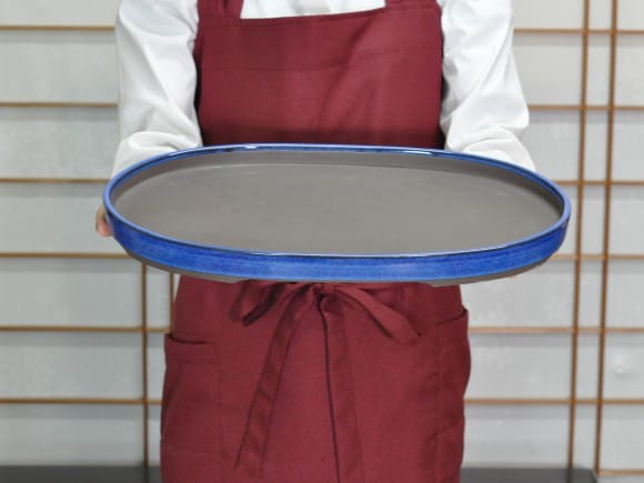 瀬戸焼生子13号小判水石(穴ナシ) 幅41cm×奥行き28cm×高さ3cm