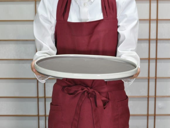 瀬戸焼クリーム11号小判水石(穴ナシ) 幅34cm×奥行き21.8cm×高さ2.8cm