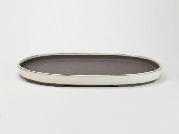 瀬戸焼クリーム12号小判水石(穴ナシ) 幅37cm×奥行き23.7cm×高さ3cm