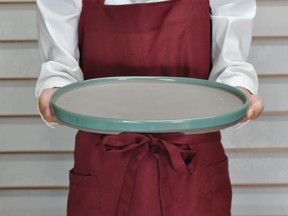 瀬戸焼オリベ10号小判水石(穴ナシ) 幅31cm×奥行き21cm×高さ2.8cm