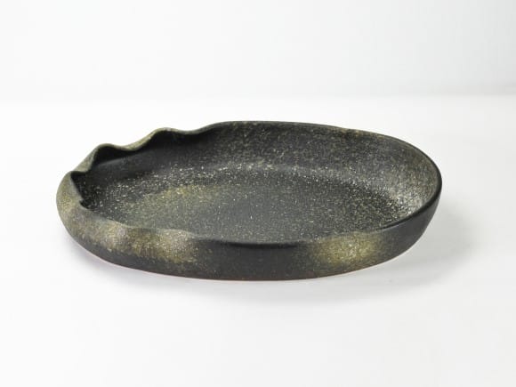 信楽焼】 窯肌変形小判水盤20号 幅60cm×奥行き35cm×高さ7.5cmを