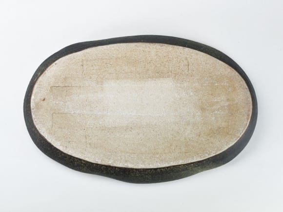 信楽焼】 窯肌変形小判水盤20号 幅60cm×奥行き35cm×高さ7.5cmを
