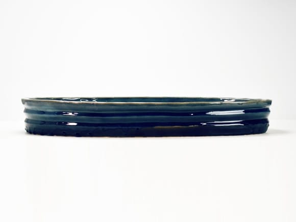 【信楽焼】 ブルーガラス小判水盤18号 幅54cm×奥行き34cm×高さ7.5cm
