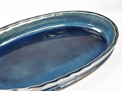 【信楽焼】 ブルーガラス小判水盤18号 幅54cm×奥行き34cm×高さ7.5cm