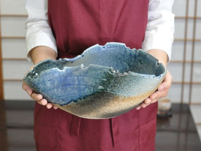 【信楽焼】 青ビードロほら貝型花器11号 幅35cm×奥行き16cm×高さ13cm