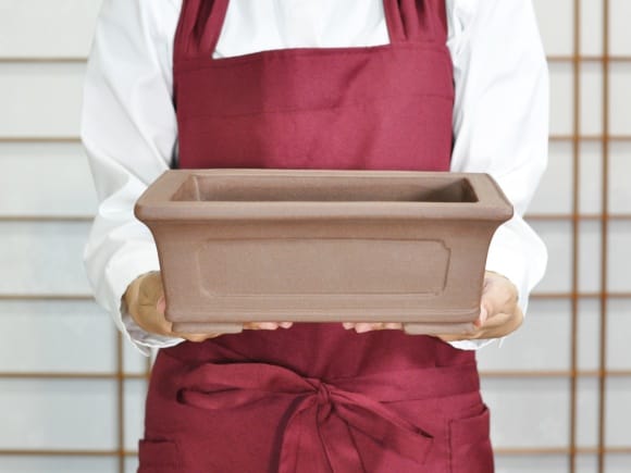 紫泥長方撫角 盆栽鉢 8号  鉢幅26cm×奥行き20cm×高さ9.5cm