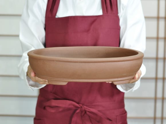 紫泥鉄鉢 丸形盆栽鉢 10号  鉢幅30cm×奥行き24cm×高さ7cm