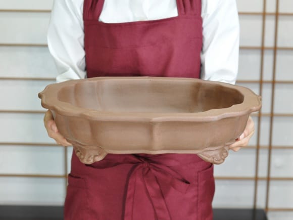 紫泥変形六角 盆栽鉢 13号  鉢幅40cm×奥行き33cm×高さ10cm