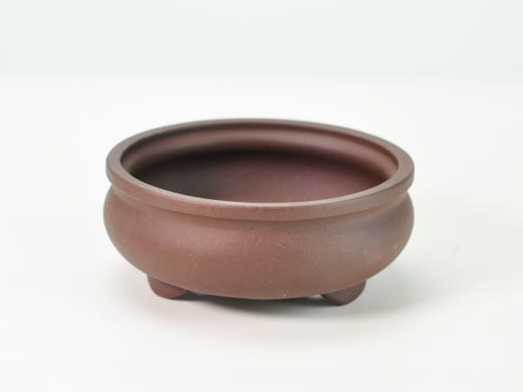袋型丸鉢 磨き泥物 盆栽鉢 茶  4号 鉢幅12cm×高さ5cm