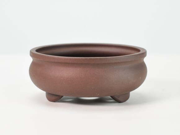 袋型丸鉢 磨き泥物 盆栽鉢 茶  4号 鉢幅12cm×高さ5cm