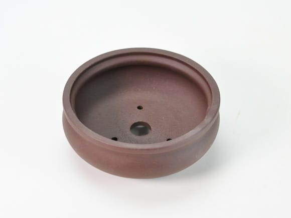 袋型丸鉢 磨き泥物 盆栽鉢 茶  4号 鉢幅12cm×高さ5cm