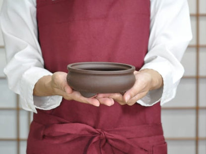袋型丸鉢 磨き泥物 盆栽鉢 茶  4号 鉢幅12cm×高さ5cm