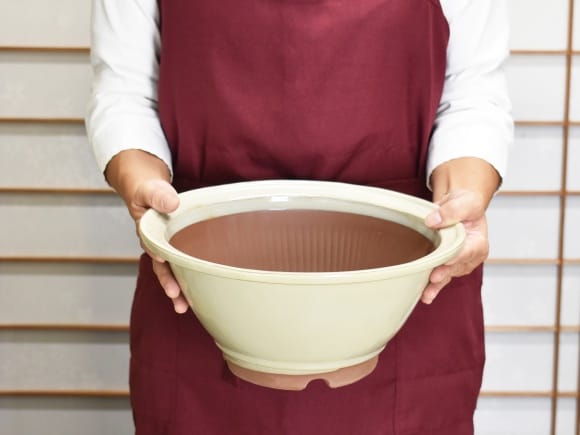 万古焼 クリームスリ鉢 9号 幅29cm×高さ13cmを販売｜盆栽妙