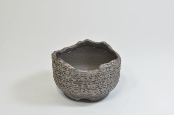 黒窯変松皮ちぎり尻丸　【山野草鉢】【3号】【信楽焼】